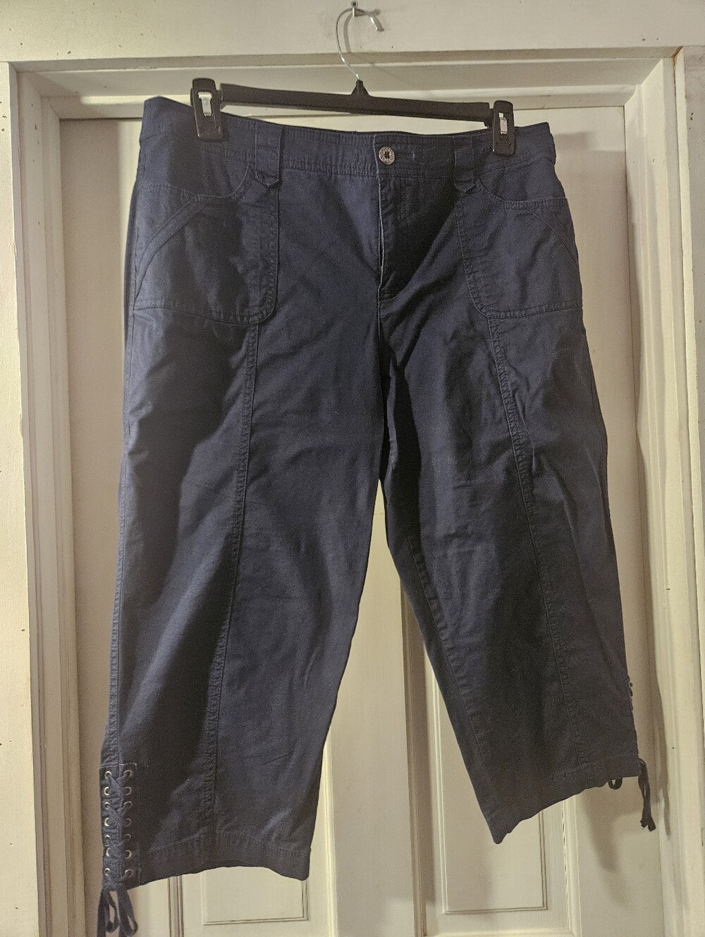 Women Navy Casual Cargo Capris Pants